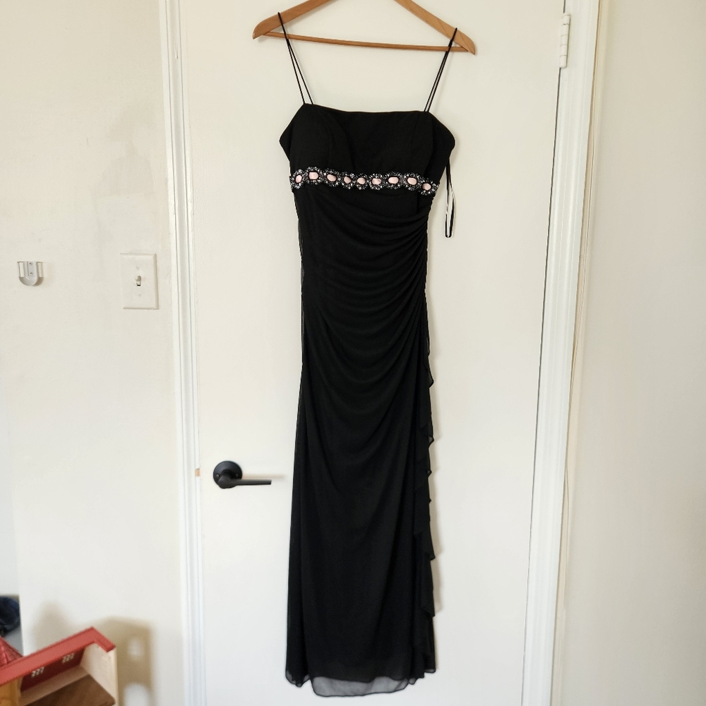 Betsy & Adam Dress 14 Petite Y2K Prom Maxi Ruched Vtg Whimsigoth Sheer Glam